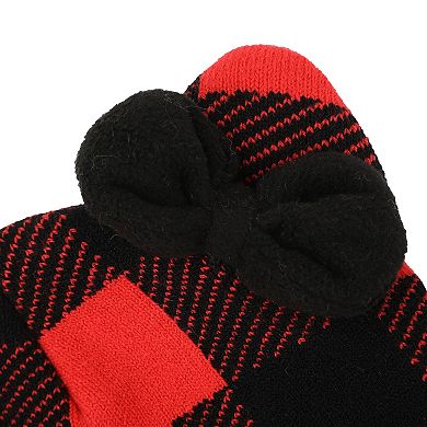 Women's Hello Kitty Head Shape Plaid Cuff Beanie With Fleece Bow