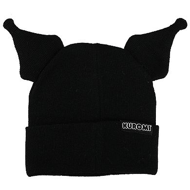 Women's Kuromi Cuffed Knitted Beanie Hat With 3D Plush Ears