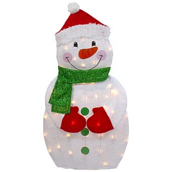 Northlight 32-Inch Lighted 2D Chenille Snowman with Scarf Outdoor Christmas Decoration