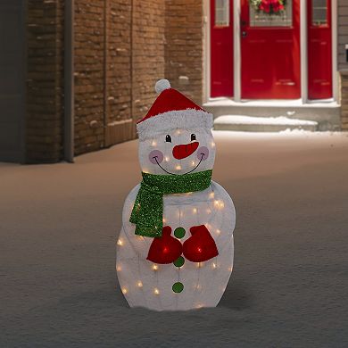 Northlight 32-Inch Lighted 2D Chenille Snowman with Scarf Outdoor Christmas Decoration