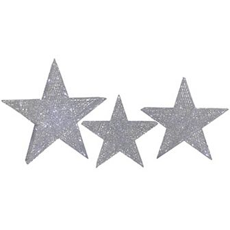 Northlight 3 pc LED Lighted 24-Inch Silver Stars Outdoor Christmas Decorations Set
