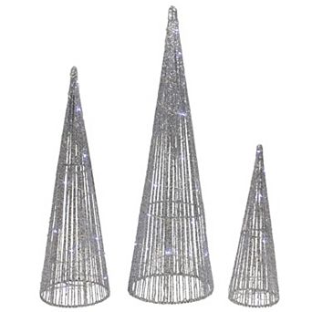 Northlight 3 pc LED Lighted Glittered Outdoor Christmas Cone Tree Set