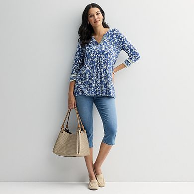 Women's Croft & Barrow® 3/4 Sleeve Split Neck Tunic