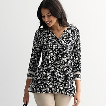 Women's Croft & Barrow® 3/4 Sleeve Split Neck Tunic