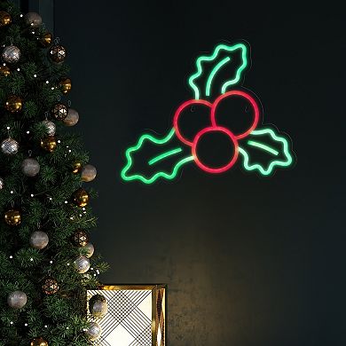 Northlight 12-Inch LED Holly Berries Neon Lighted Wall or Window Decoration