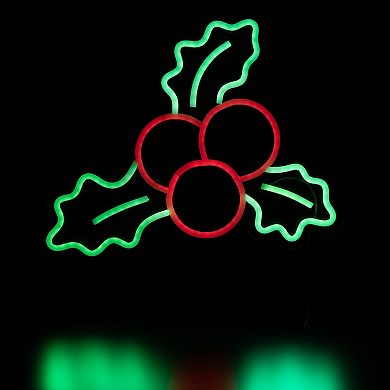 Northlight 12-Inch LED Holly Berries Neon Lighted Wall or Window Decoration