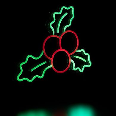 Northlight 12-Inch LED Holly Berries Neon Lighted Wall or Window Decoration