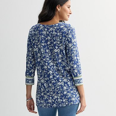 Petite Croft & Barrow® 3/4 Sleeve Split Neck Tunic