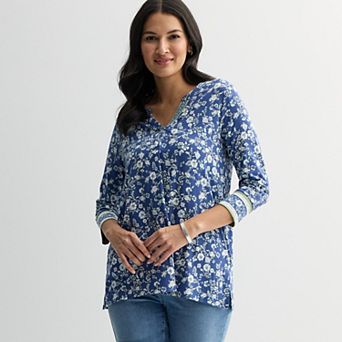 Petite Croft & Barrow® 3/4 Sleeve Split Neck Tunic