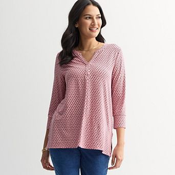 Petite Croft & Barrow® 3/4 Sleeve Split Neck Tunic
