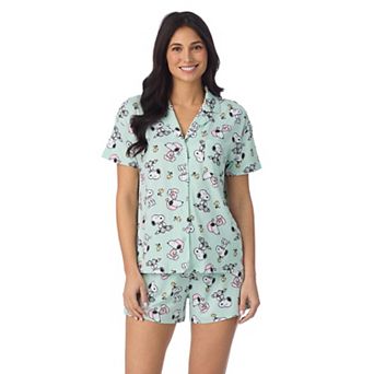 Women's Peanuts Snoopy & Woodstock 2 pc Notch Collar Short Sleeve Pajama Top & Pajama Shorts Set
