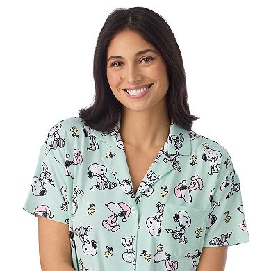 Women's Peanuts Snoopy & Woodstock 2-Piece Notch Collar Short Sleeve Pajama Top & Pajama Shorts Set