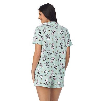 Women's Peanuts Snoopy & Woodstock 2-Piece Notch Collar Short Sleeve Pajama Top & Pajama Shorts Set