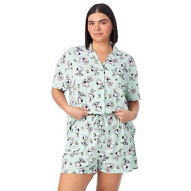 Plus Size Peanuts Snoopy & Woodstock 2-Piece Notch Collar Short Sleeve Pajama Top & Pajama Shorts Set