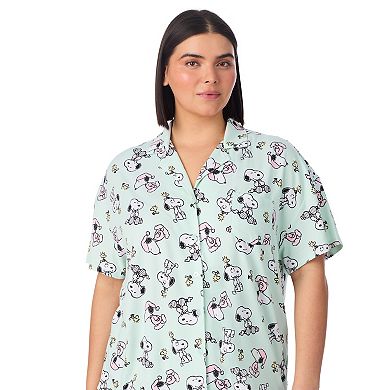 Plus Size Peanuts Snoopy & Woodstock 2-Piece Notch Collar Short Sleeve Pajama Top & Pajama Shorts Set