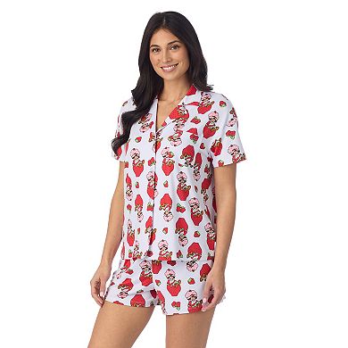 Women's Strawberry Shortcake 2-Piece Notch Collar Short Sleeve Pajama Top & Pajama Shorts Set