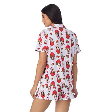 Women's Strawberry Shortcake 2-Piece Notch Collar Short Sleeve Pajama Top & Pajama Shorts Set
