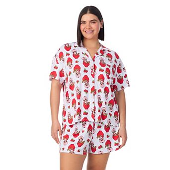 Plus Size Strawberry Shortcake 2 pc Notch Collar Short Sleeve Pajama Top & Pajama Shorts Set