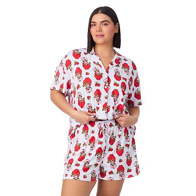 Plus Size Strawberry Shortcake 2-Piece Notch Collar Short Sleeve Pajama Top & Pajama Shorts Set