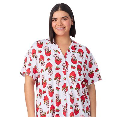 Plus Size Strawberry Shortcake 2-Piece Notch Collar Short Sleeve Pajama Top & Pajama Shorts Set