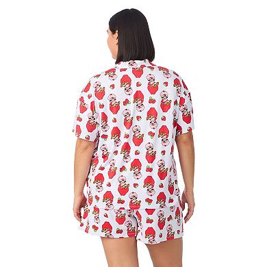 Plus Size Strawberry Shortcake 2-Piece Notch Collar Short Sleeve Pajama Top & Pajama Shorts Set