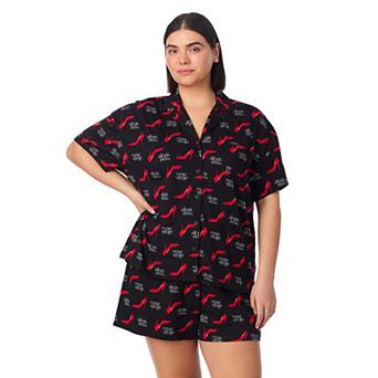 Plus Size The Devil Wears Prada 2 pc Notch Collar Short Sleeve Pajama Top & Pajama Shorts Set