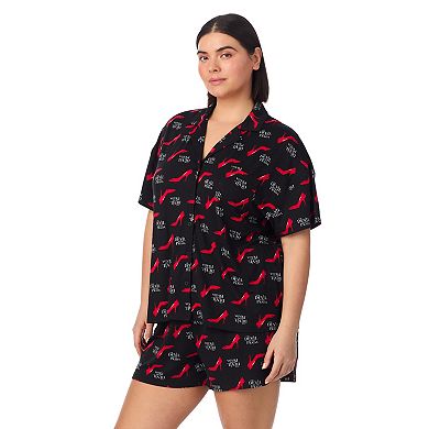 Plus Size The Devil Wears Prada 2-Piece Notch Collar Short Sleeve Pajama Top & Pajama Shorts Set