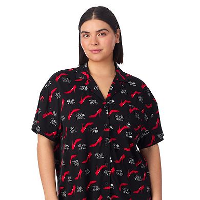 Plus Size The Devil Wears Prada 2-Piece Notch Collar Short Sleeve Pajama Top & Pajama Shorts Set