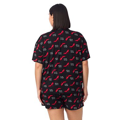Plus Size The Devil Wears Prada 2-Piece Notch Collar Short Sleeve Pajama Top & Pajama Shorts Set