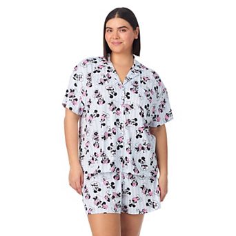Plus Size Disney's Mickey & Minnie Mouse 2 pc Notch Collar Short Sleeve Pajama Top & Pajama Shorts Set