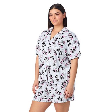 Plus Size Disney's Mickey & Minnie Mouse 2-Piece Notch Collar Short Sleeve Pajama Top & Pajama Shorts Set