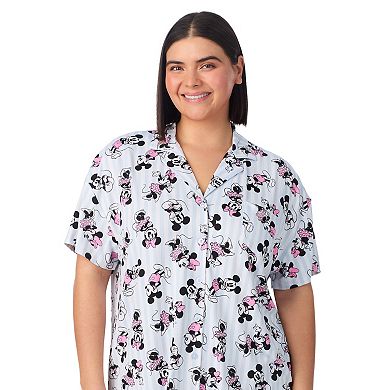 Plus Size Disney's Mickey & Minnie Mouse 2-Piece Notch Collar Short Sleeve Pajama Top & Pajama Shorts Set