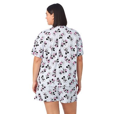 Plus Size Disney's Mickey & Minnie Mouse 2-Piece Notch Collar Short Sleeve Pajama Top & Pajama Shorts Set