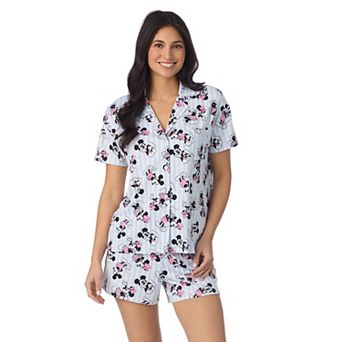Women's Disney's Mickey & Minnie Mouse 2 pc Notch Collar Short Sleeve Pajama Top & Pajama Shorts Set