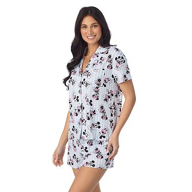 Women's Disney's Mickey & Minnie Mouse 2-Piece Notch Collar Short Sleeve Pajama Top & Pajama Shorts Set