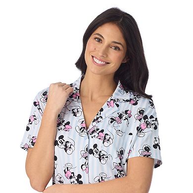 Women's Disney's Mickey & Minnie Mouse 2-Piece Notch Collar Short Sleeve Pajama Top & Pajama Shorts Set