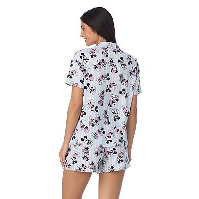 Women's Disney's Mickey & Minnie Mouse 2-Piece Notch Collar Short Sleeve Pajama Top & Pajama Shorts Set