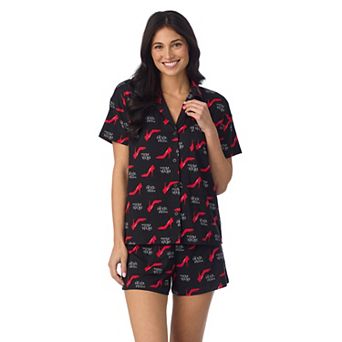 Women's The Devil Wears Prada Notch Collar Short Sleeve Pajama Top & Pajama Shorts Set