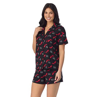 Women's The Devil Wears Prada Notch Collar Short Sleeve Pajama Top & Pajama Shorts Set