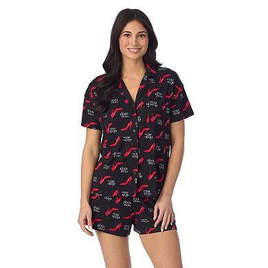 Women's The Devil Wears Prada Notch Collar Short Sleeve Pajama Top & Pajama Shorts Set