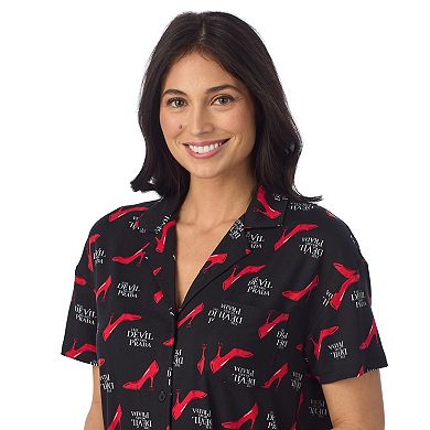 Women's The Devil Wears Prada Notch Collar Short Sleeve Pajama Top & Pajama Shorts Set