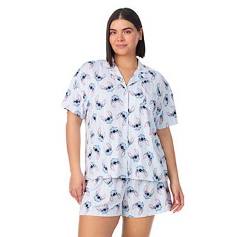 Plus Size Disney's Lilo & Stitch 2 pc Notch Collar Short Sleeve Pajama Top & Pajama Shorts Set