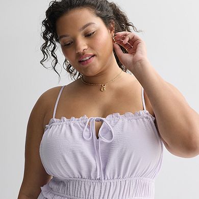 Juniors' Plus Size Liberty Love Airflow Tie-Front Tiered Maxi Dress