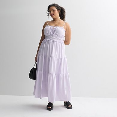 Juniors' Plus Size Liberty Love Airflow Tie-Front Tiered Maxi Dress