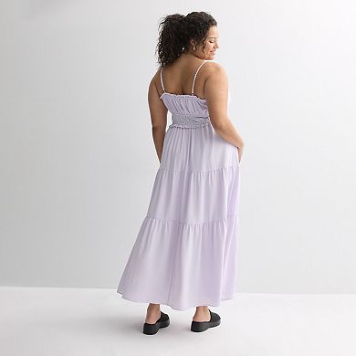 Juniors' Plus Size Liberty Love Airflow Tie-Front Tiered Maxi Dress