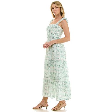 Juniors' Lily Rose Smocked Maxi Dress with Lace Trim