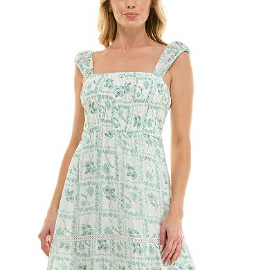Juniors' Lily Rose Smocked Maxi Dress with Lace Trim