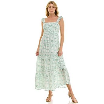 Juniors' Lily Rose Smocked Maxi Dress with Lace Trim