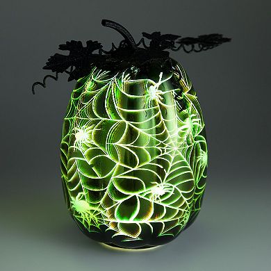 Evergreen Enterprises Lighted Pumpkin Halloween Accent with Spider Web Design Table Decor
