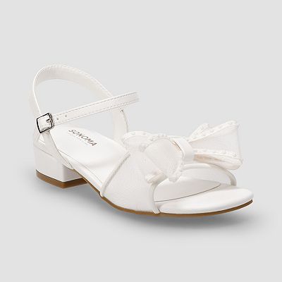 Sonoma Goods For Life Bedillia Little Kid Girls Faux Pearl Bow-Accented Dress Sandals, Girl's, Size: 2, White